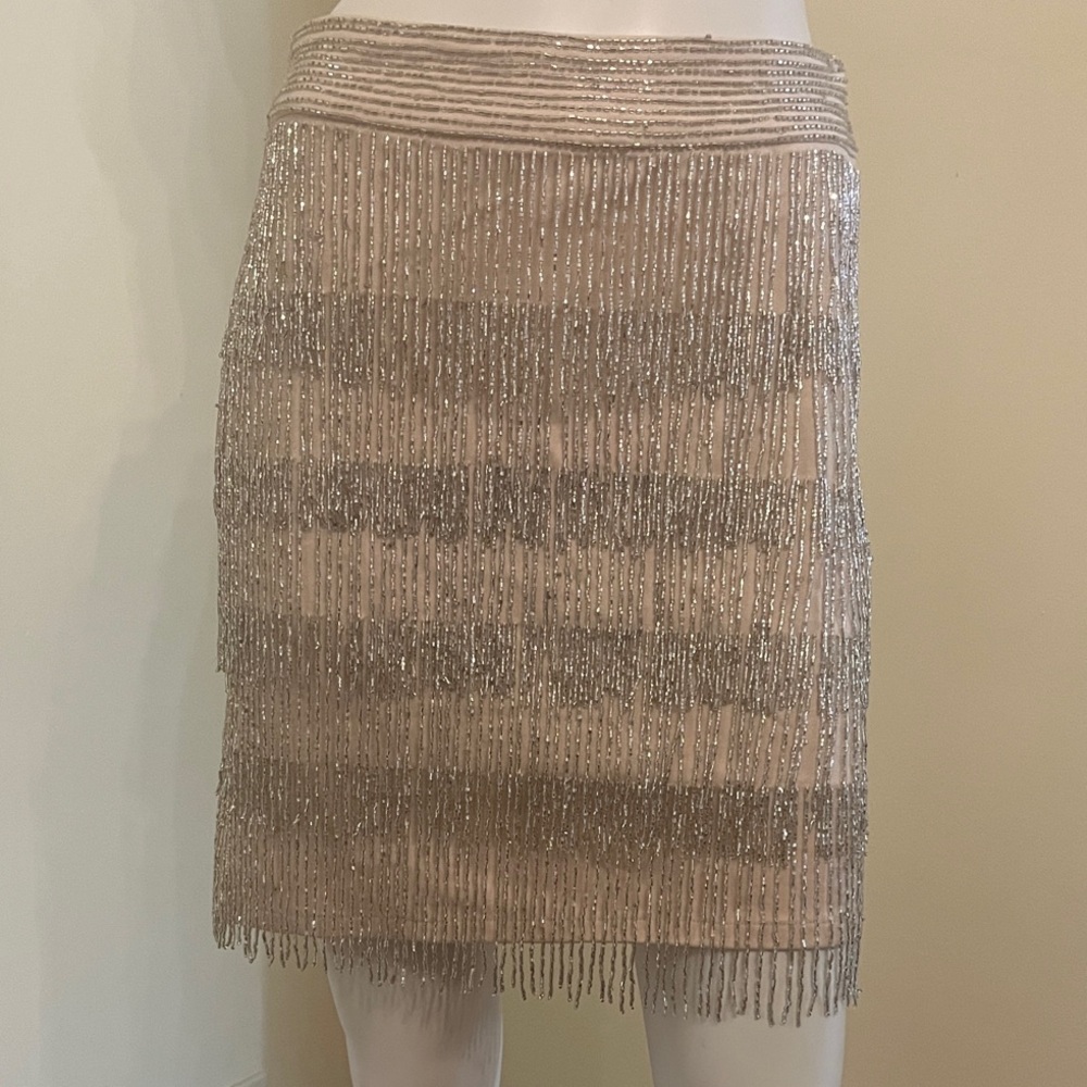Missguided Peace + Love Blush and Silver Fringe Mini Skirt